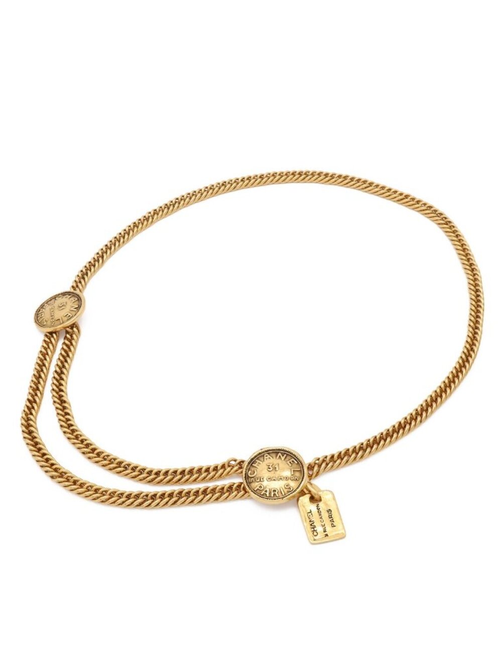 Chanel Cambon Line Medal Chain Belt Gold Plated Necklace